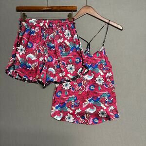 Casa Chic Women's Pink Blue Floral Paisley Sleepwear Set M Shorts & Camisole
